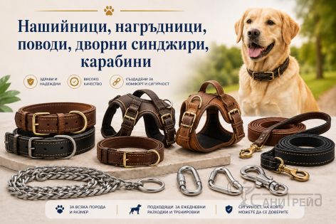 Нашийници, нагръдници, поводи, дворни синджири, карабини